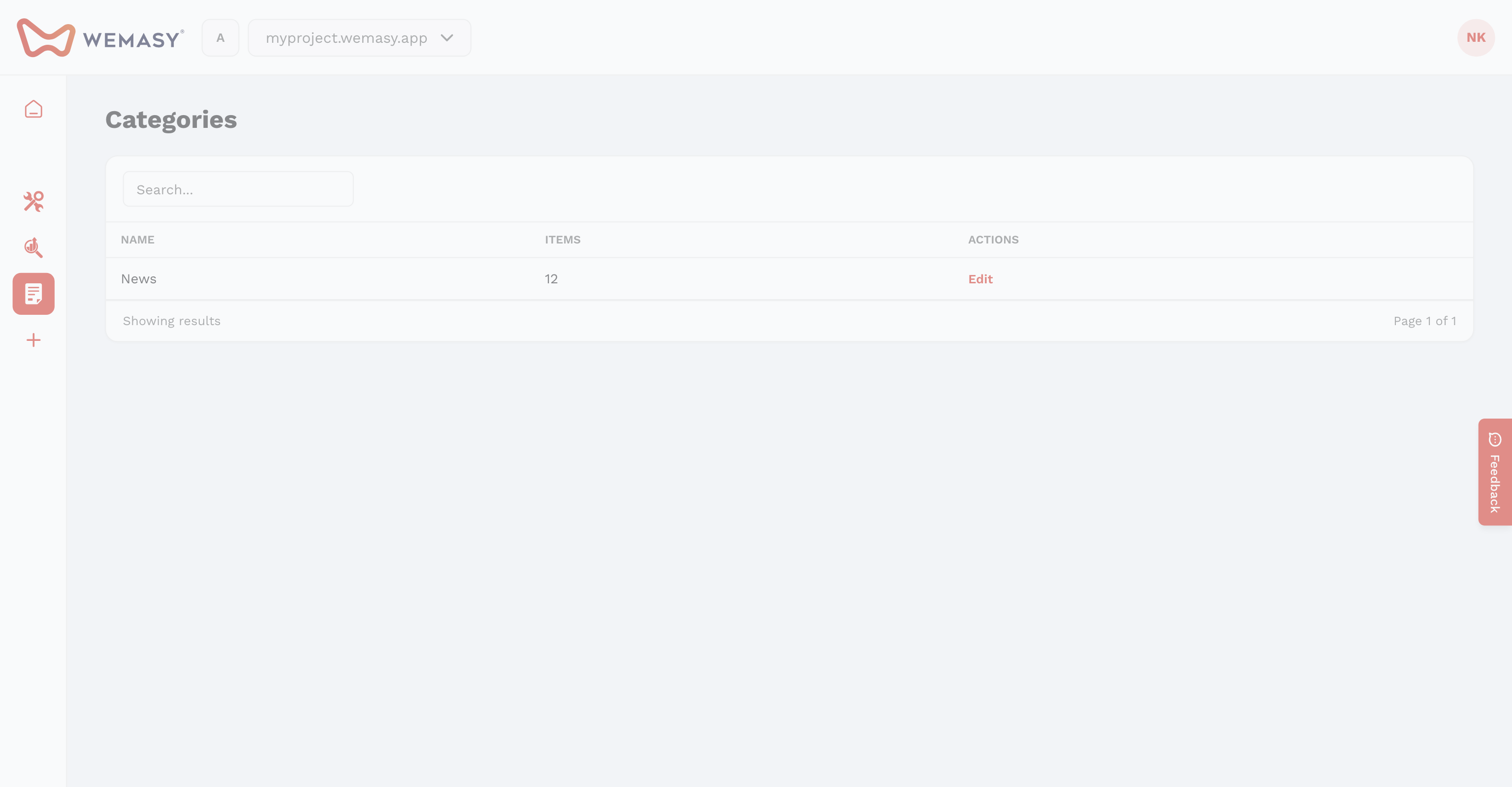 Criador de websites: ativar as categorias