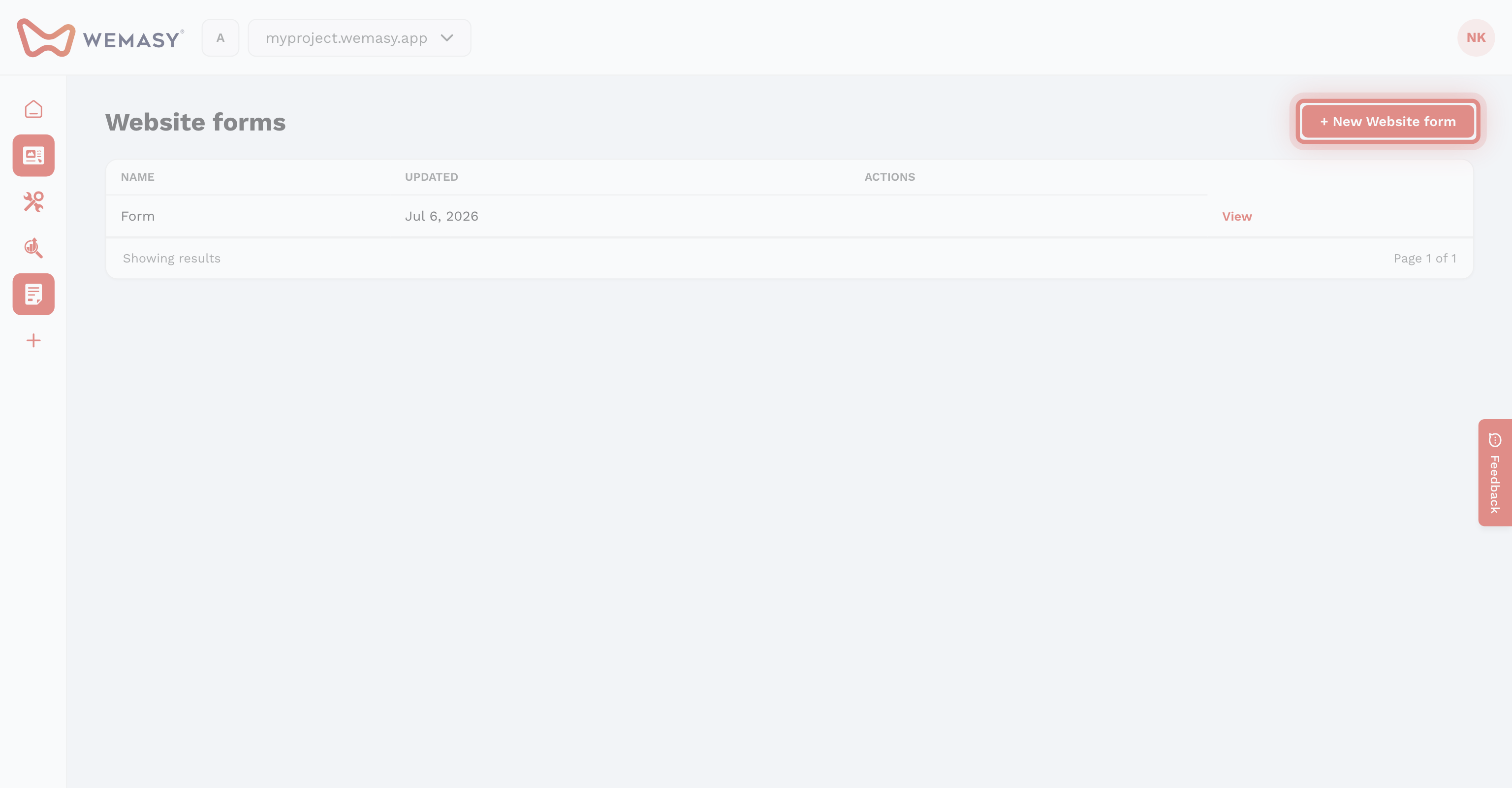 Criador de websites: abrir Formulários