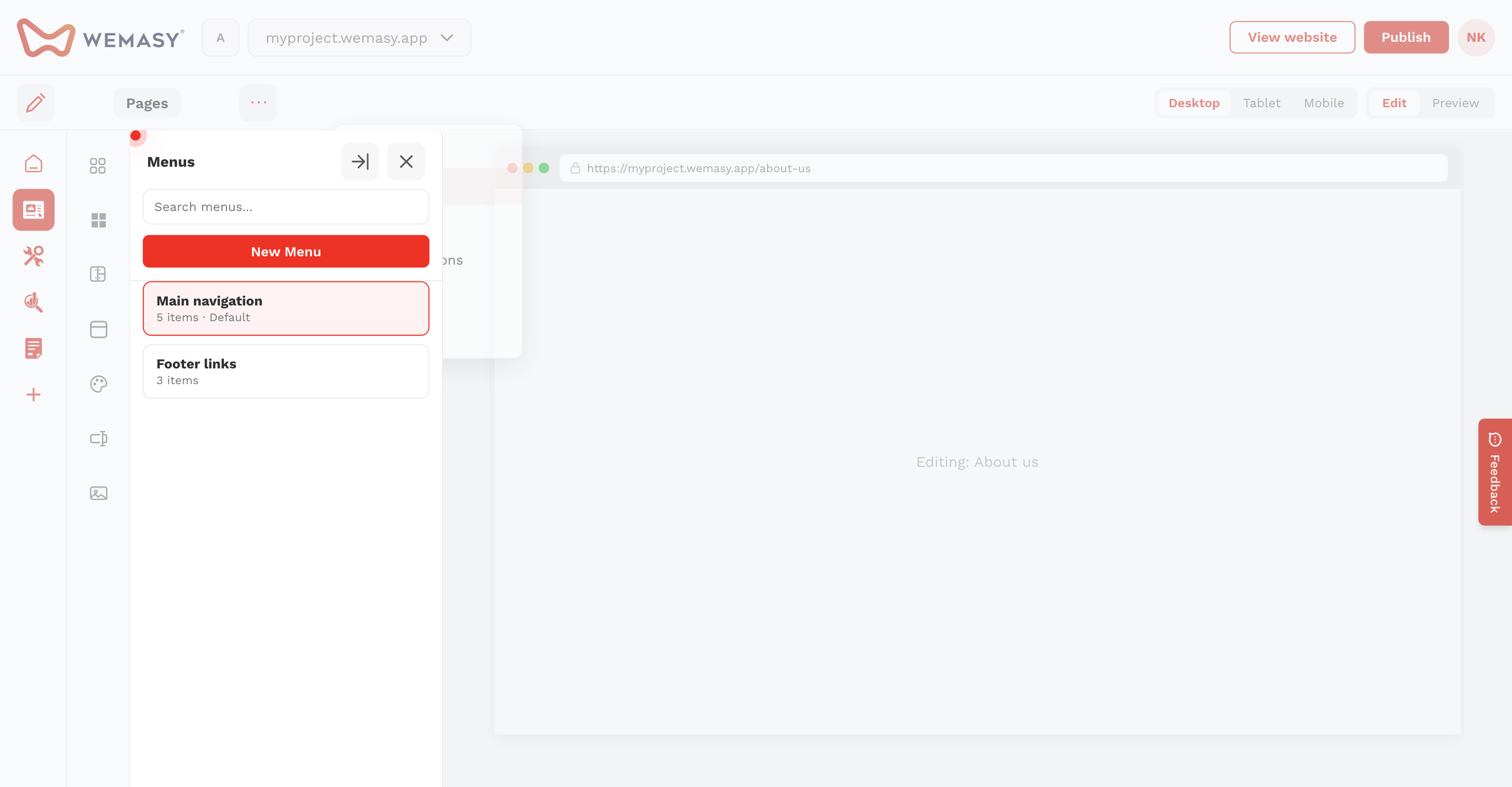 Criador de websites: criar um menu