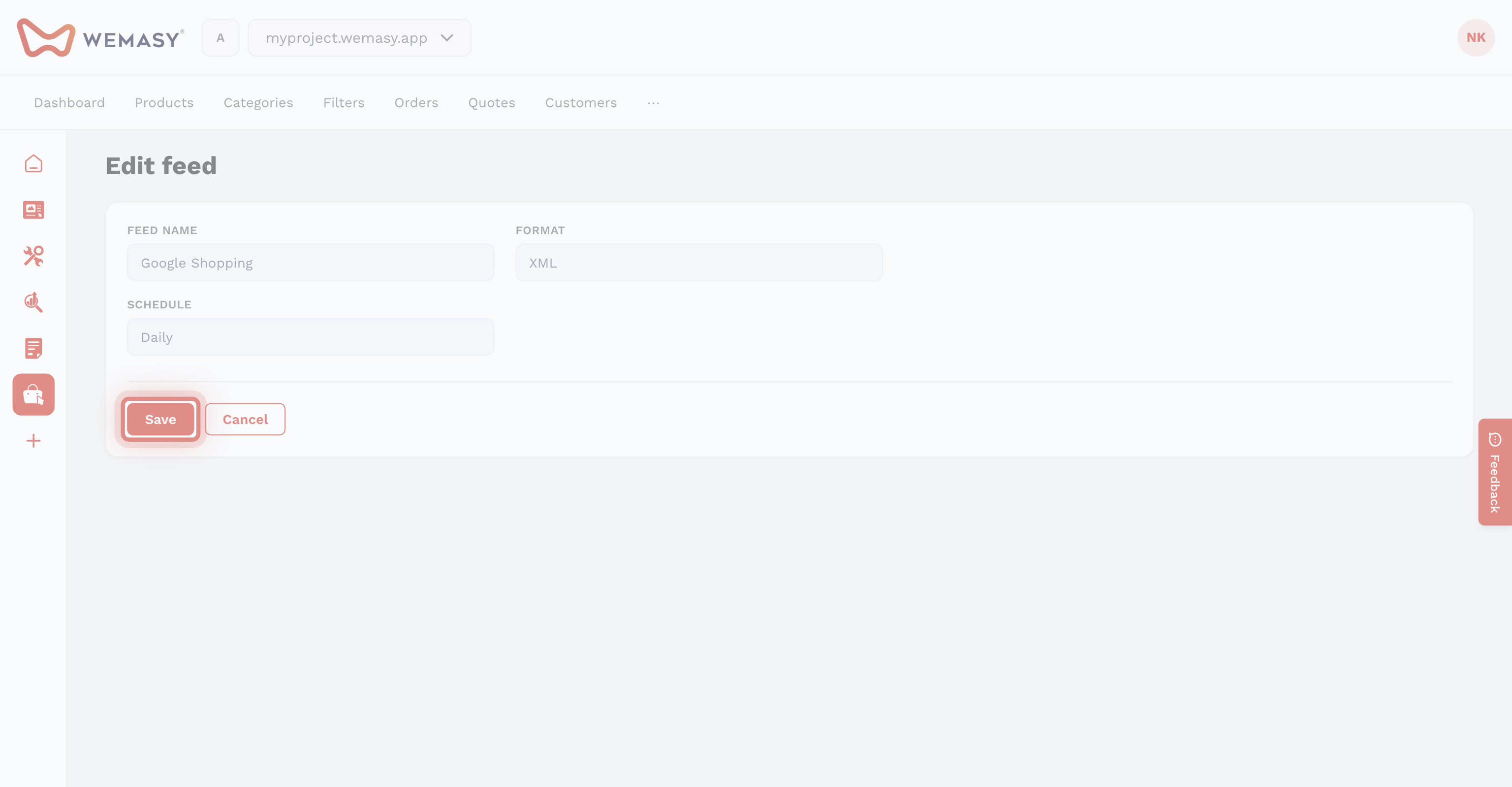 Loja online: criar um feed