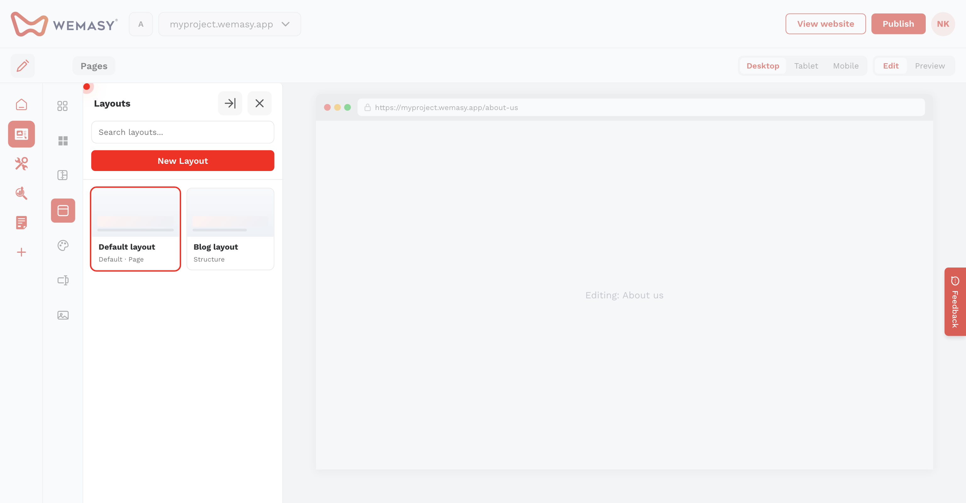 Criador de websites: layout padrão