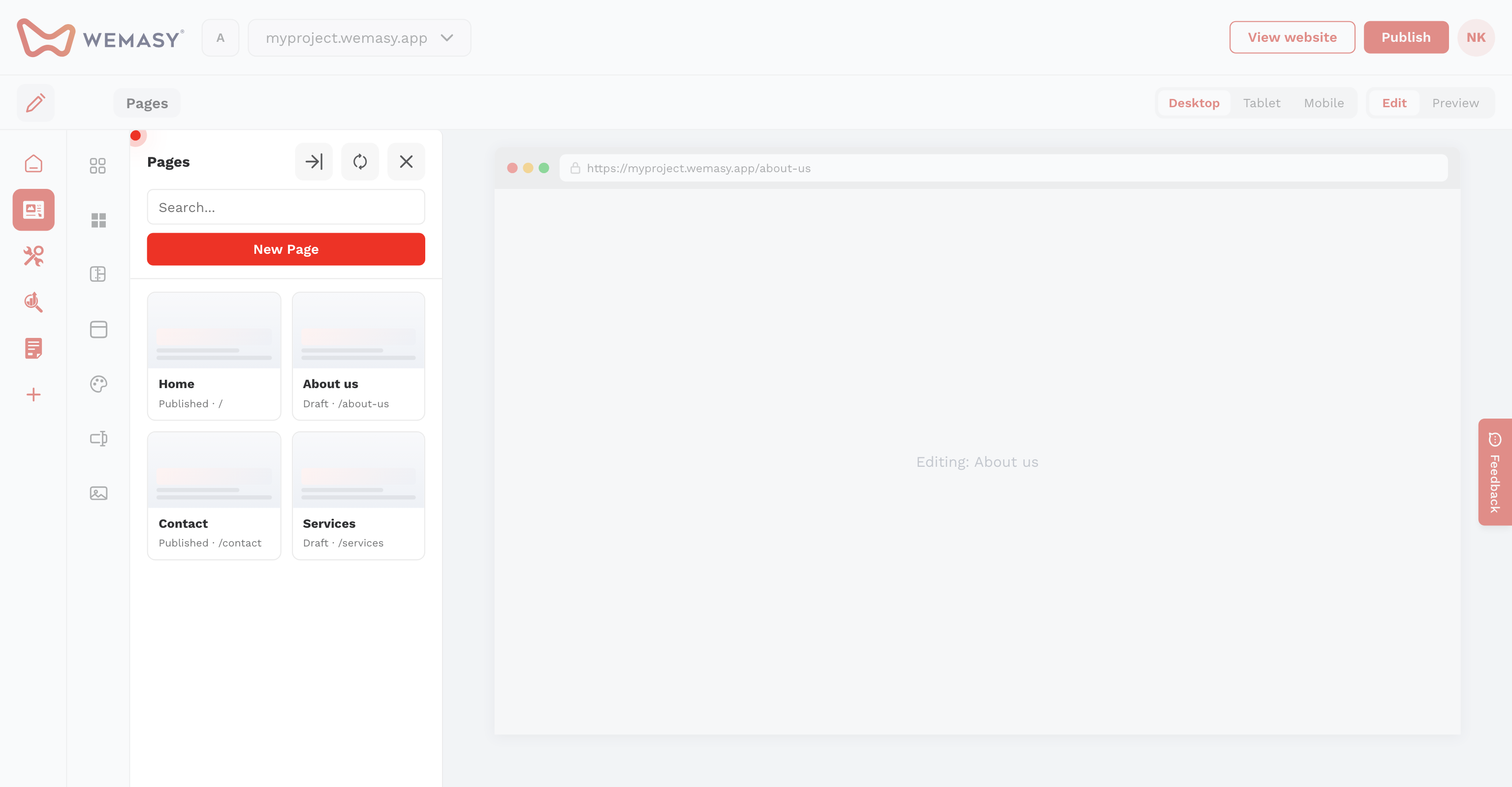 Criador de websites: vistas e filtros