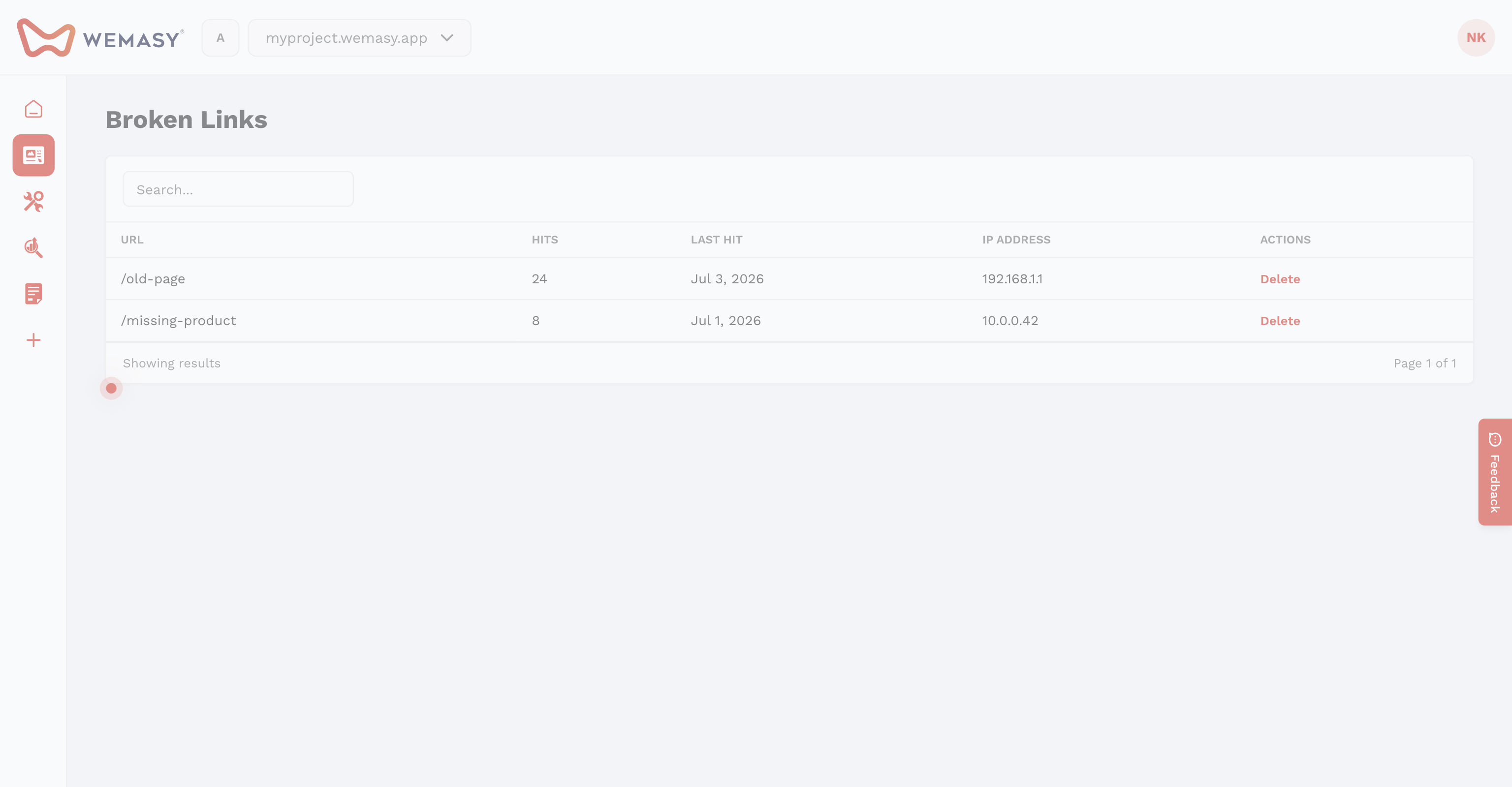 Criador de websites: links quebrados