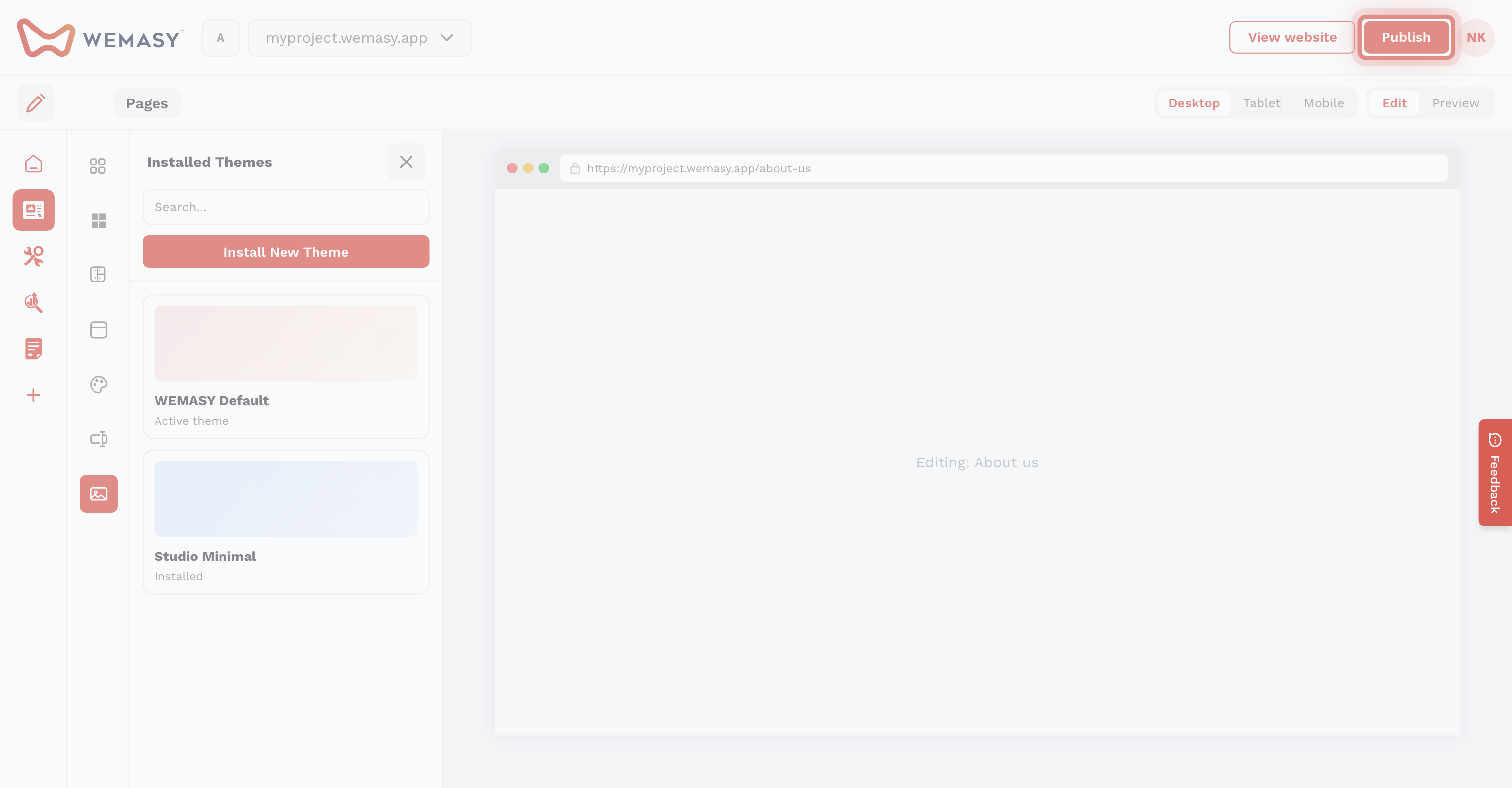 Criador de websites: instalar um tema