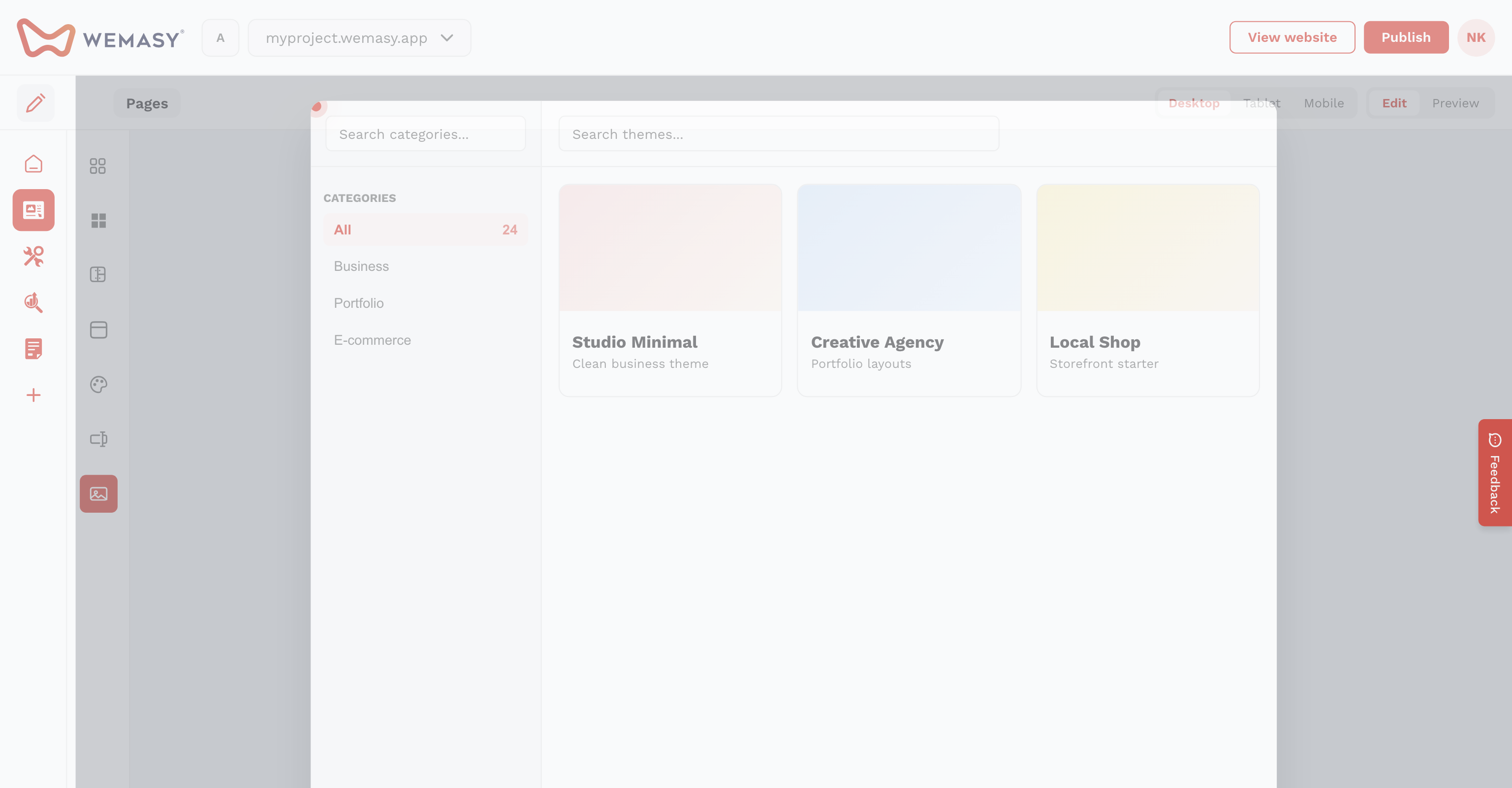 Criador de websites: explorar temas