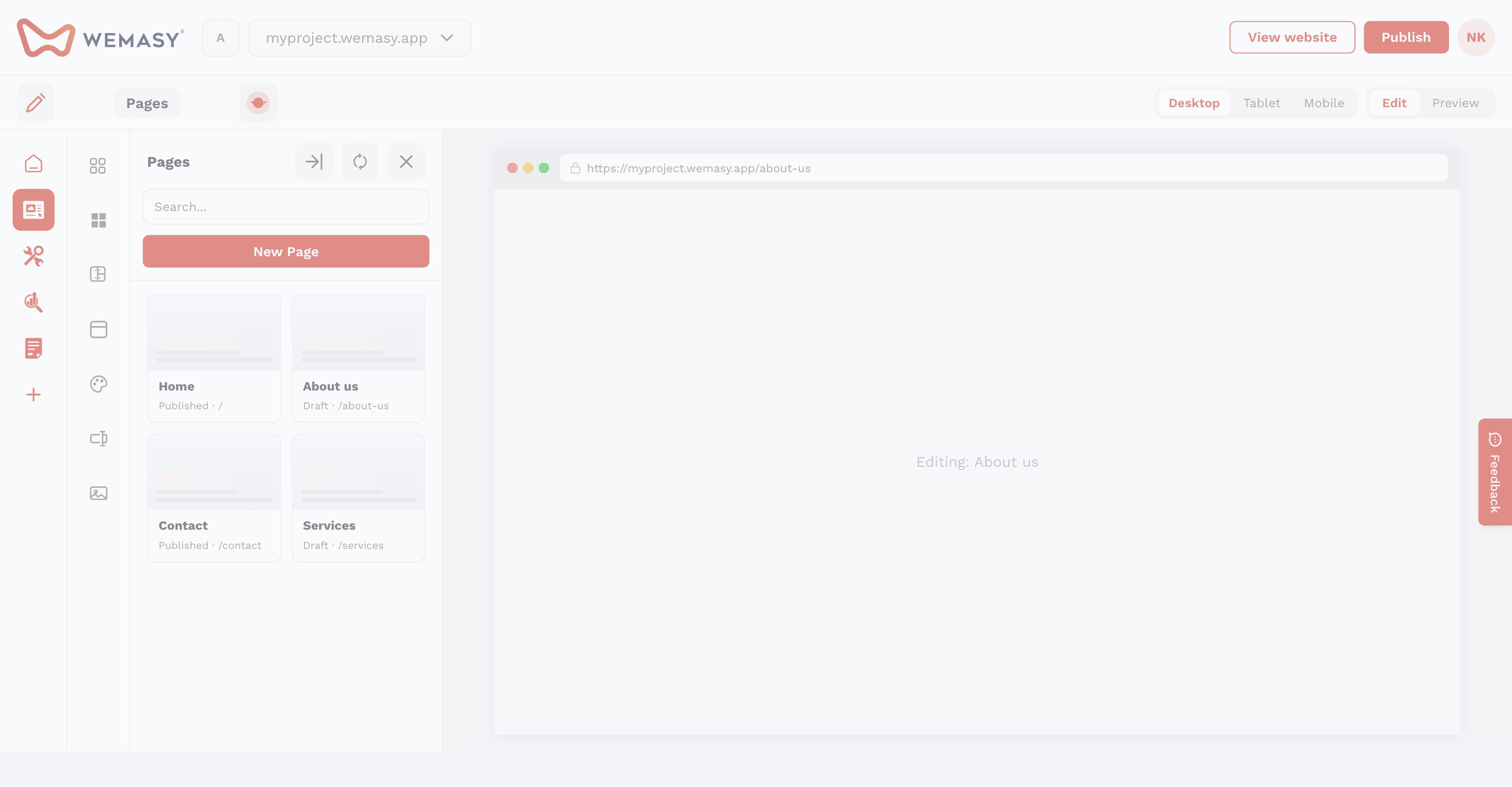 Criador de websites: barra superior