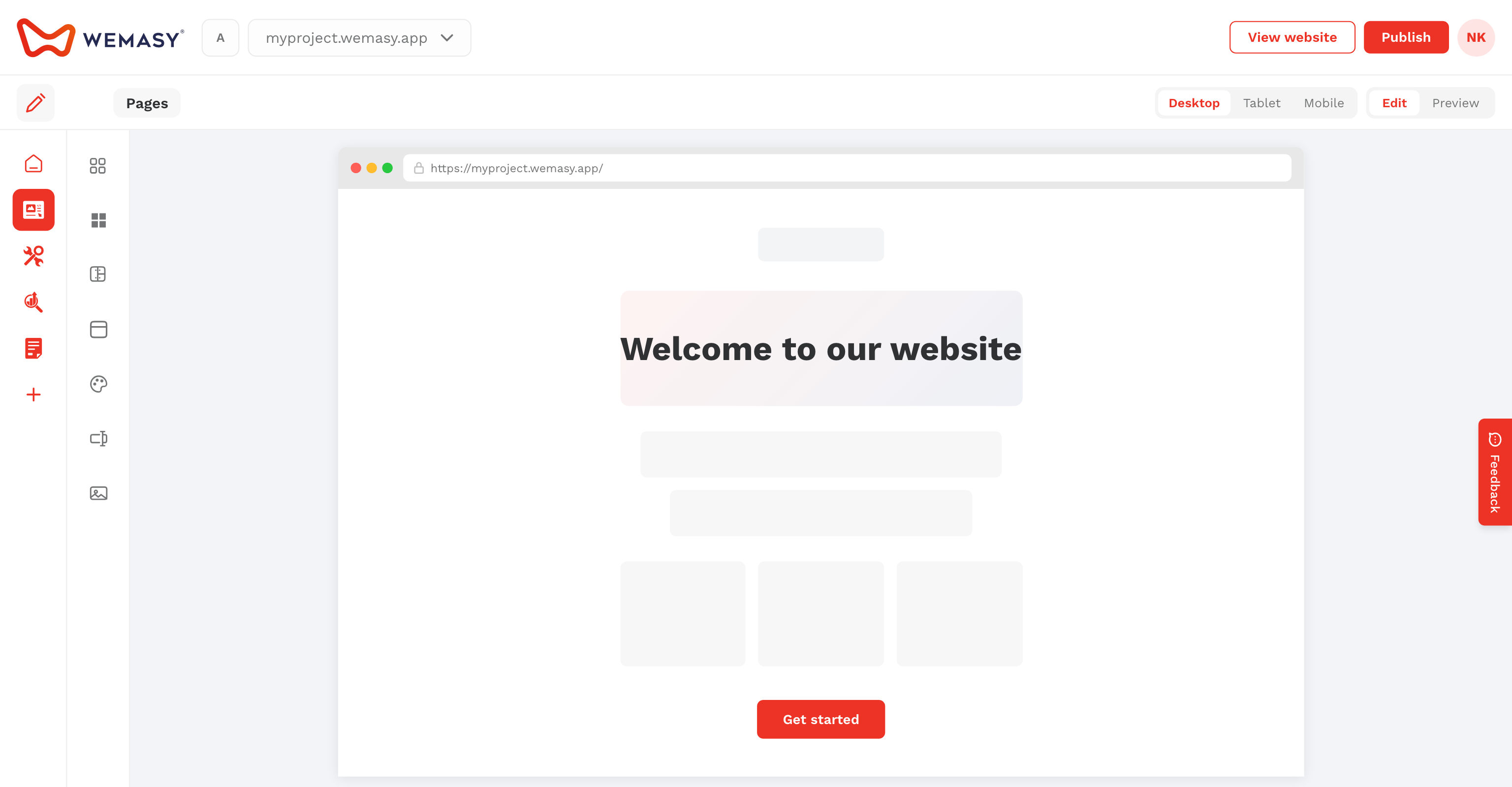 Criador de websites: modo de edição