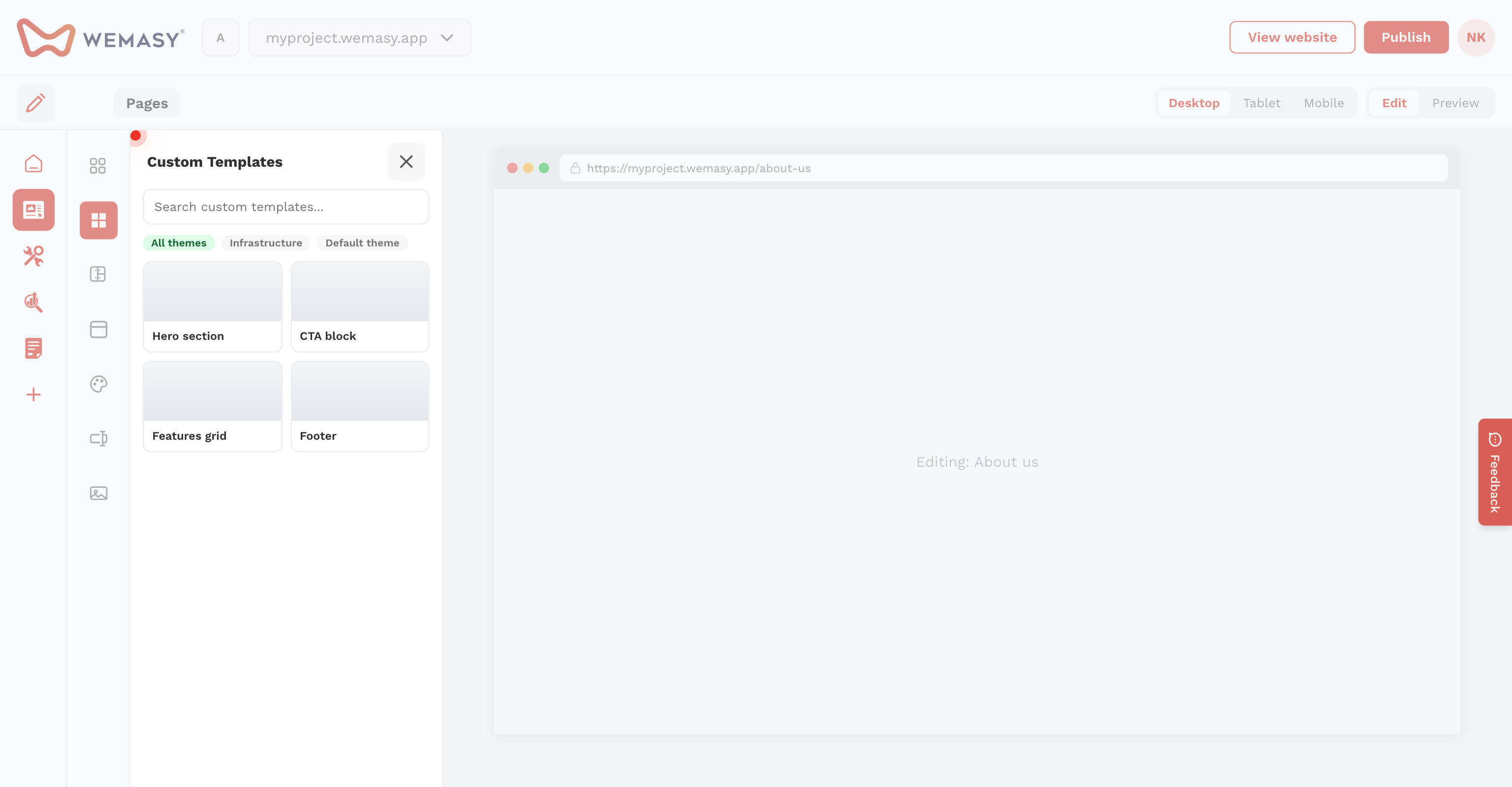 Criador de websites: adicionar um modelo