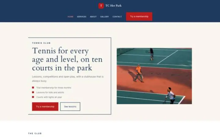 Website para clube de ténis