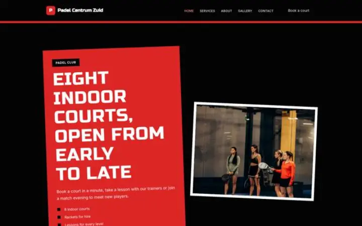 Exemplo do tema Padel Centrum Zuid para clube de padel
