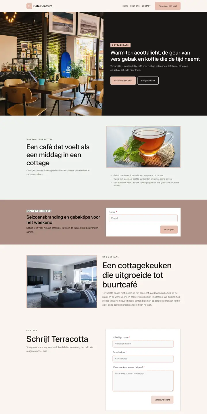 Exemplo de um website para café