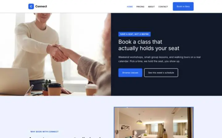 Exemplo do tema Connect para aulas e workshops