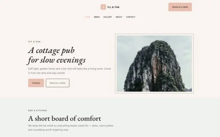 Exemplo do tema Ivy & Oak para pub