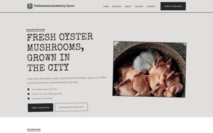Website para quinta de cogumelos