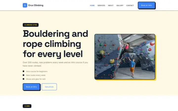 Website para ginásio de escalada e bouldering