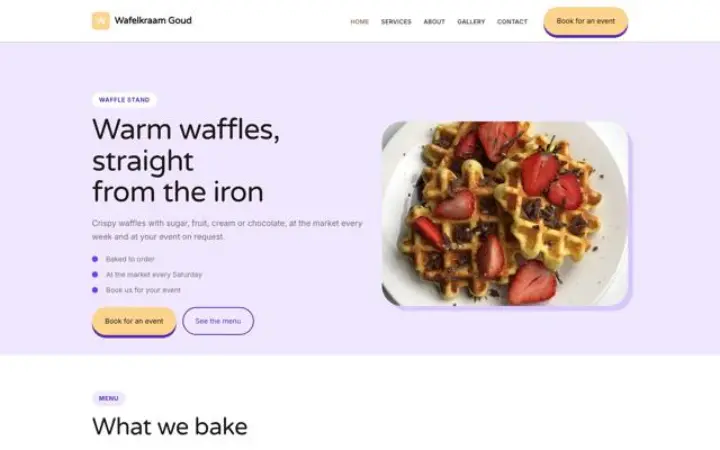 Exemplo do tema Wafelkraam Goud para banca de waffles