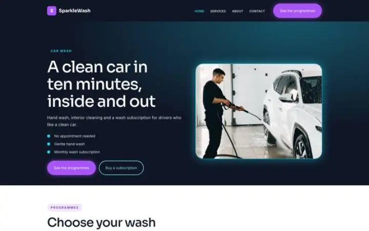 Website para lavagem automóvel