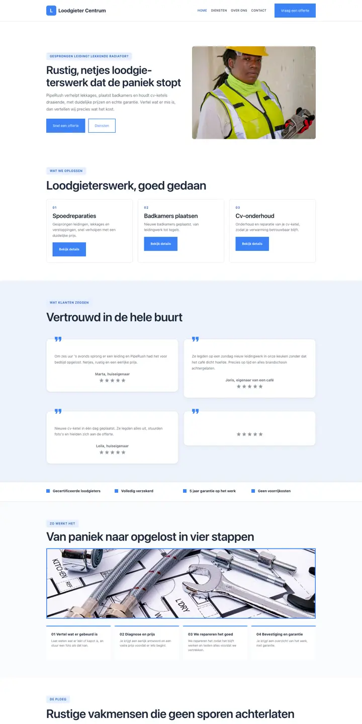 Exemplo de um website para canalizador