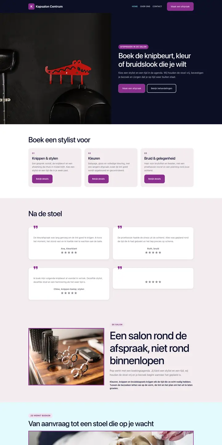 Exemplo de um website para cabeleireiro
