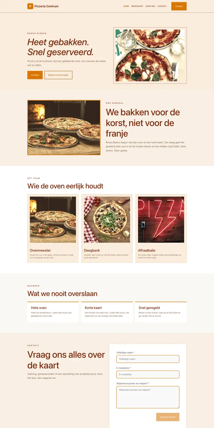 Exemplo de um website para pizzaria