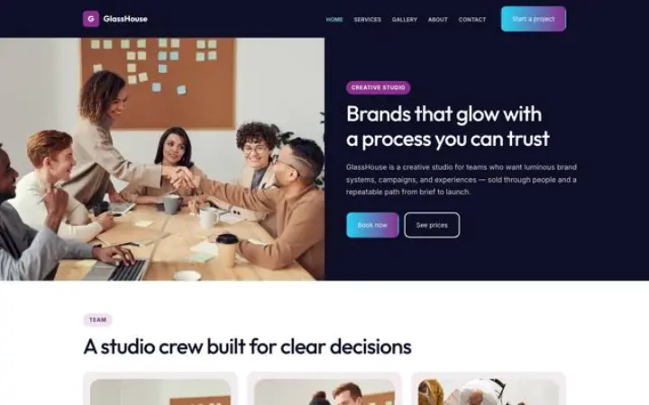 Exemplo do tema GlassHouse para estúdio criativo