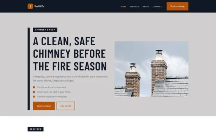 Website para limpeza de chaminés