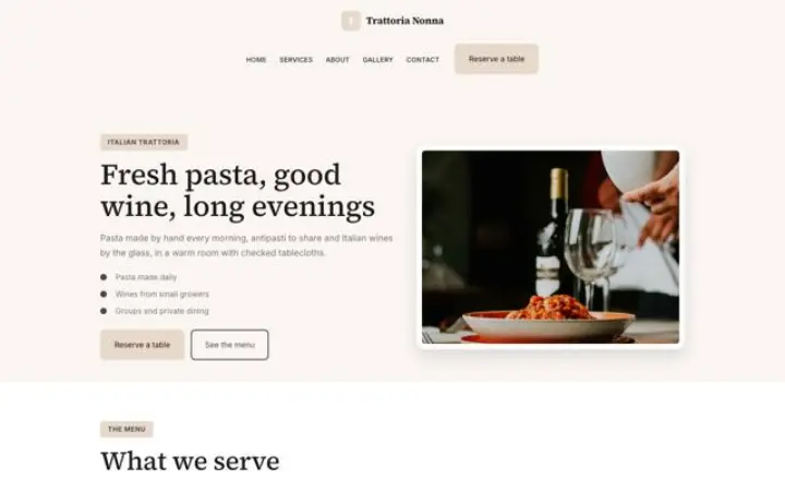 Website para trattoria italiana