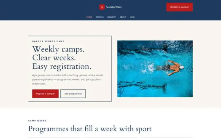 Website para campo de férias desportivo