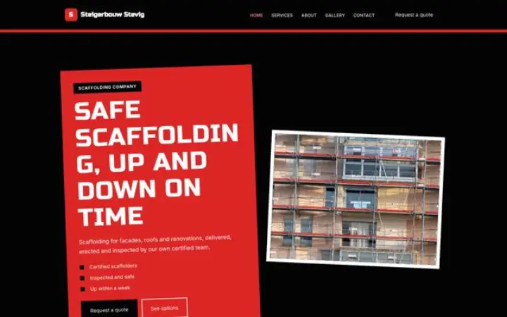 Exemplo do tema Steigerbouw Stevig para empresa de andaimes
