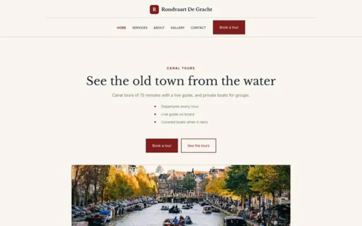 Website para passeios de barco nos canais