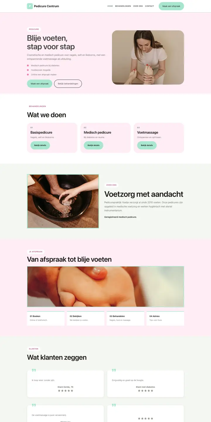 Exemplo de um website para pedicure