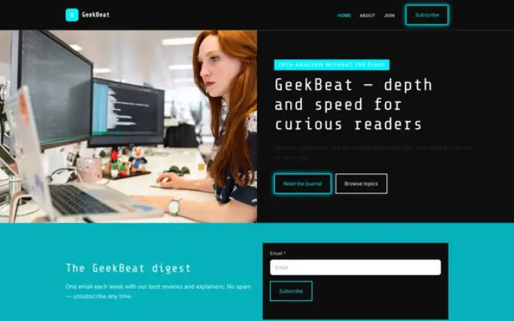 Exemplo do tema GeekBeat para tecnologia