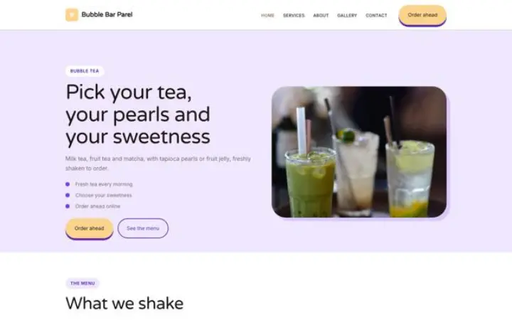 Exemplo do tema Bubble Bar Parel para casa de bubble tea