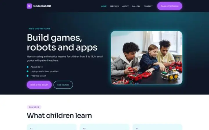Website para clube de programação para crianças