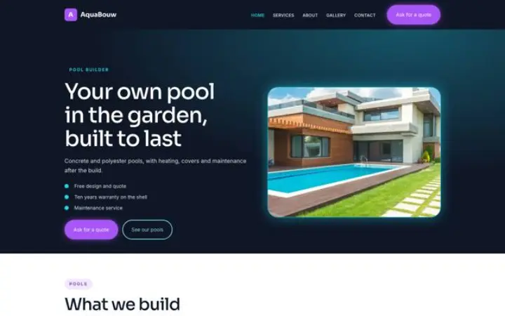 Exemplo do tema AquaBouw para construção de piscinas