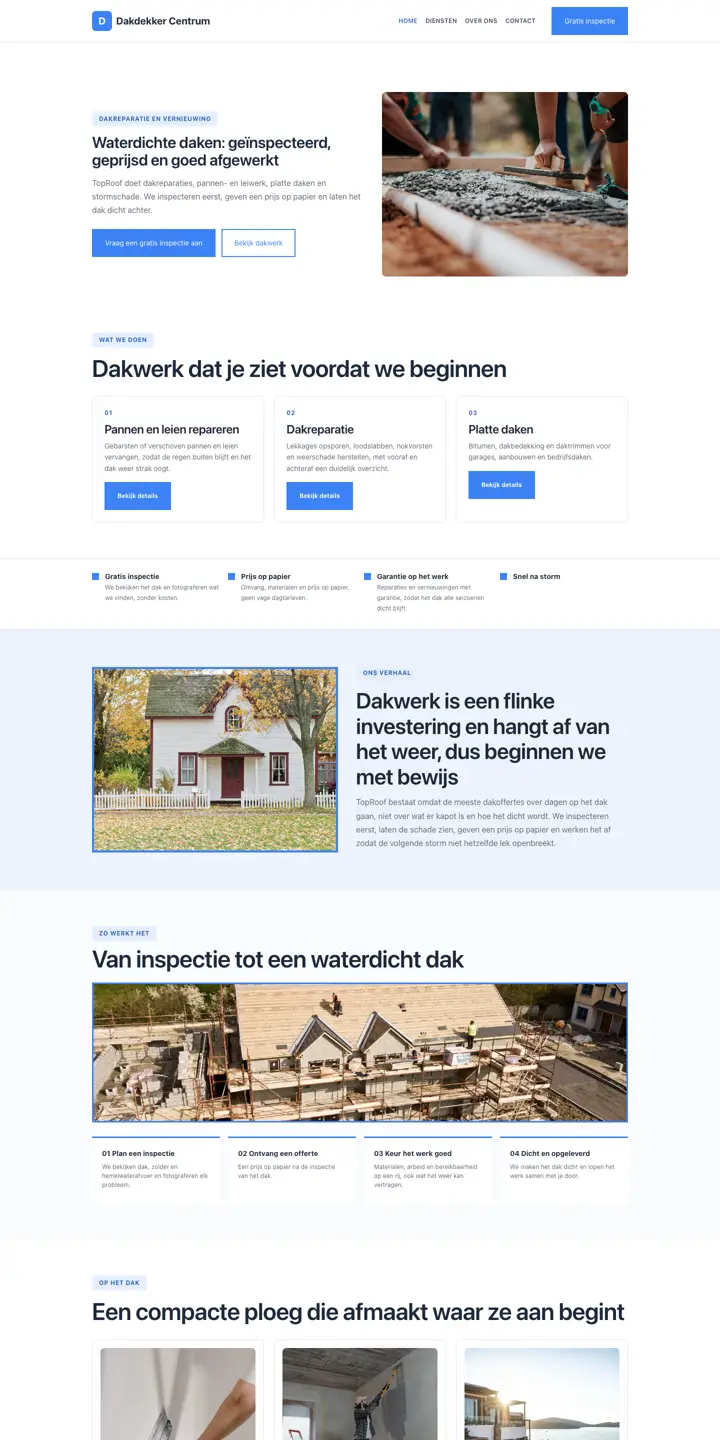 Exemplo de um website para empresa de telhados