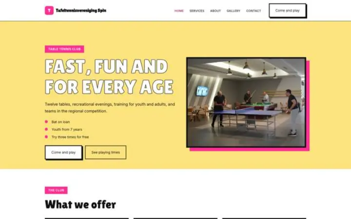 Website para clube de ténis de mesa