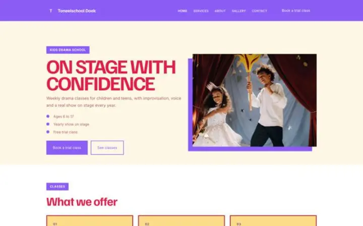 Website para escola de teatro para crianças