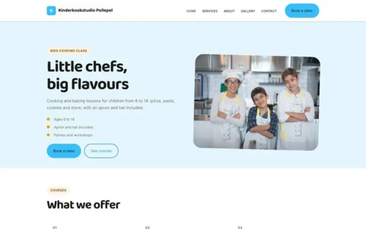 Website para aulas de cozinha para crianças