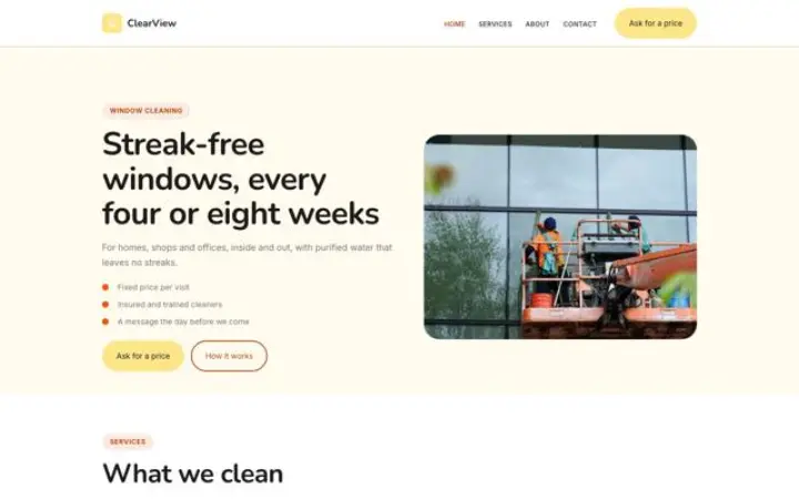 Exemplo do tema ClearView para limpeza de vidros