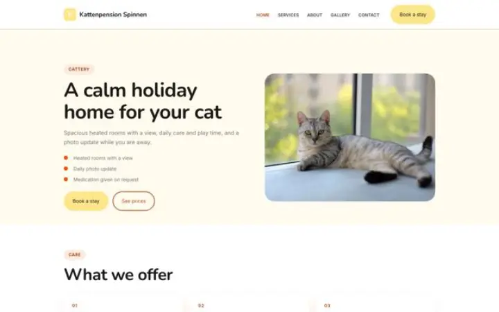 Website para hotel para gatos