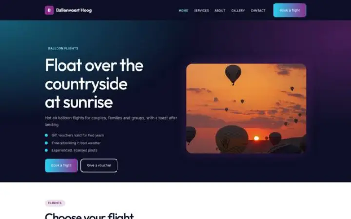 Website para voos de balão de ar quente