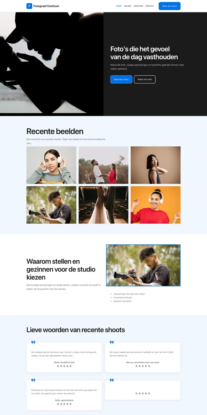 Exemplo de um website para fotógrafo