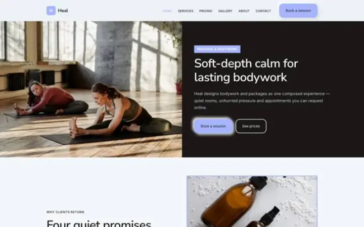 Exemplo do tema Heal para massagem e trabalho corporal