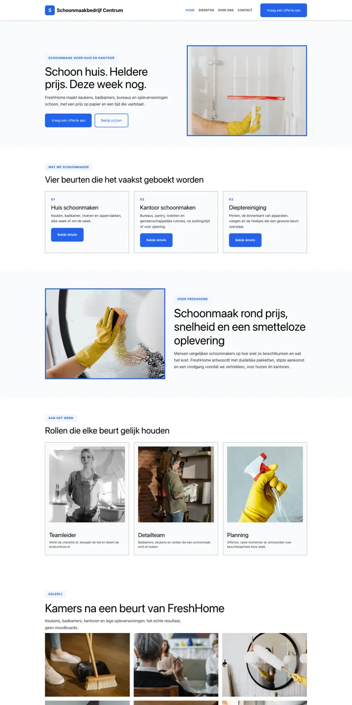 Exemplo de um website para empresa de limpezas