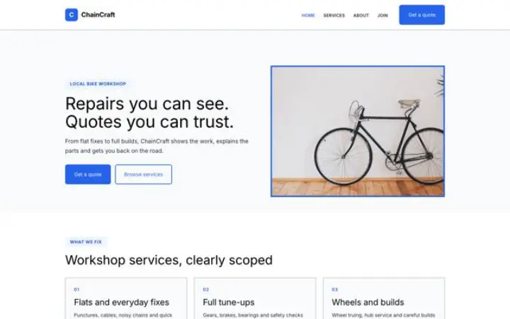 Website para oficina de bicicletas
