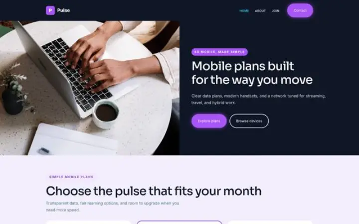 Exemplo do tema Pulse para rede móvel