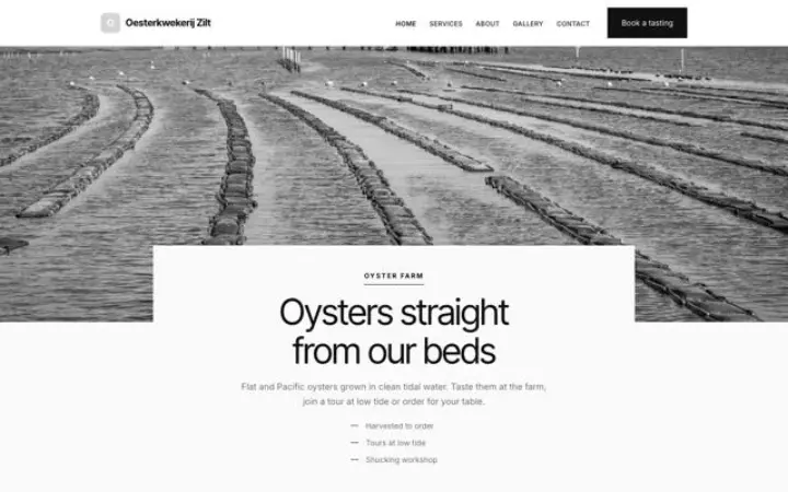 Website para viveiro de ostras
